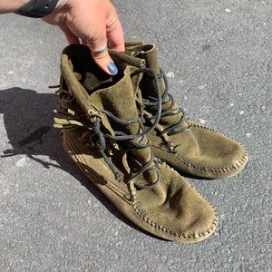 Army Green Minnetonka Fringe Boots